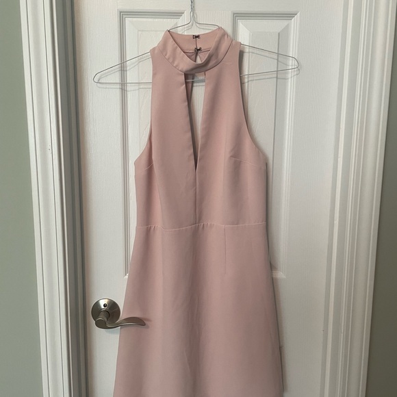 Express Pink Mock Neck Keyhole Sleeveless Sheath Dress with back black lace. - Picture 3 of 6